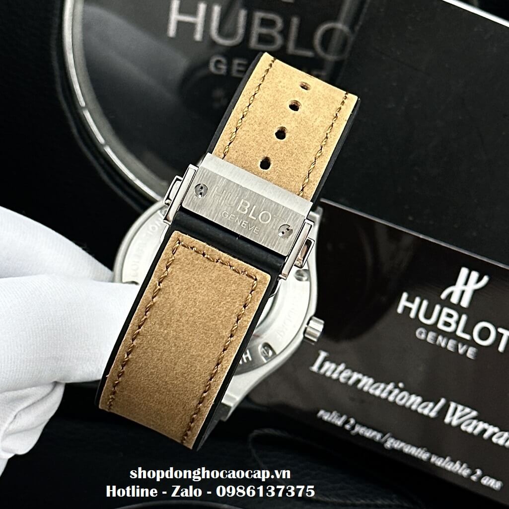 Đồng Hồ Hublot Automatic Nam Lộ Máy Dây Da Silicon Nâu 42mm