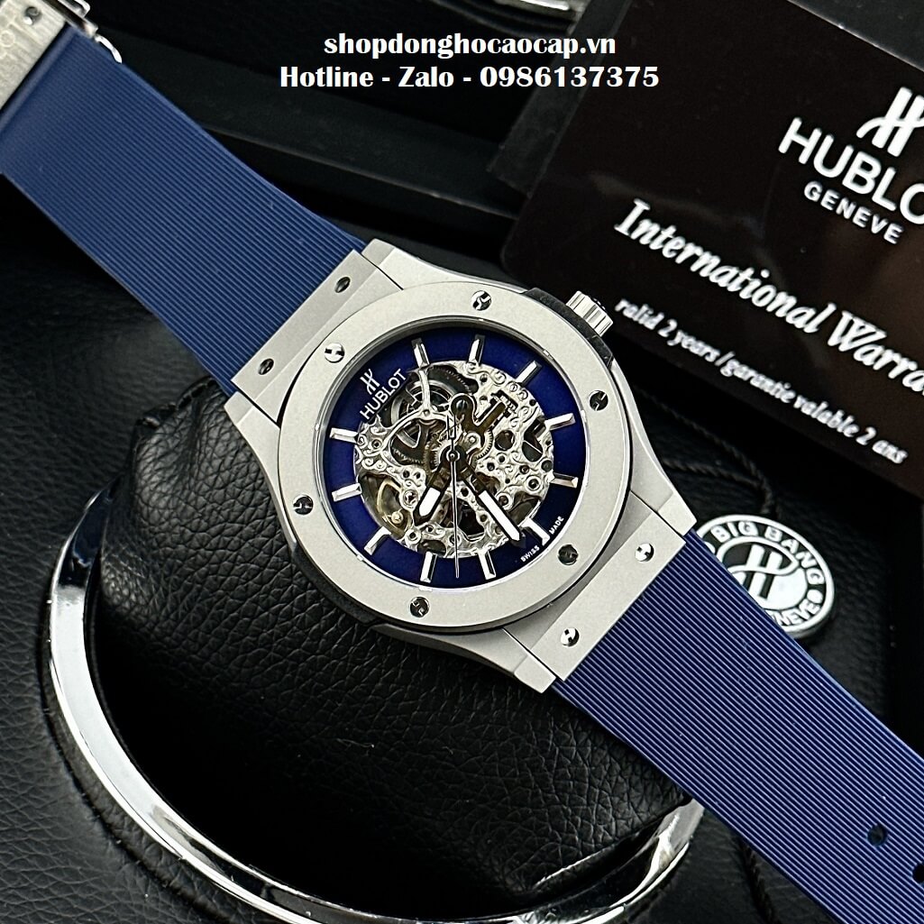 Đồng Hồ Hublot Automatic Nam Lộ Máy Dây Silicon Xanh Dương 42mm