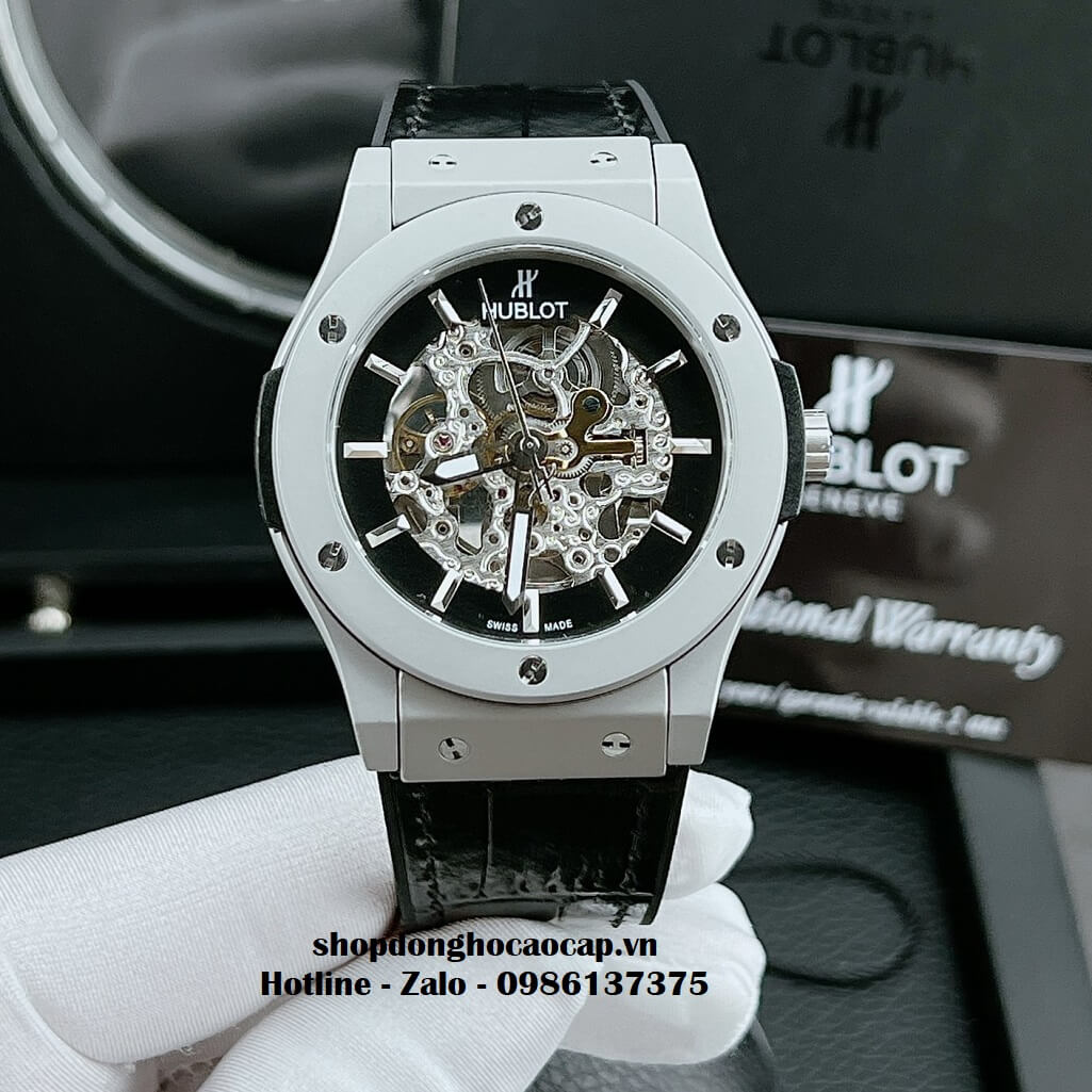 Đồng Hồ Hublot Automatic Nam Lộ Máy Dây Da Silicon Đen 42mm