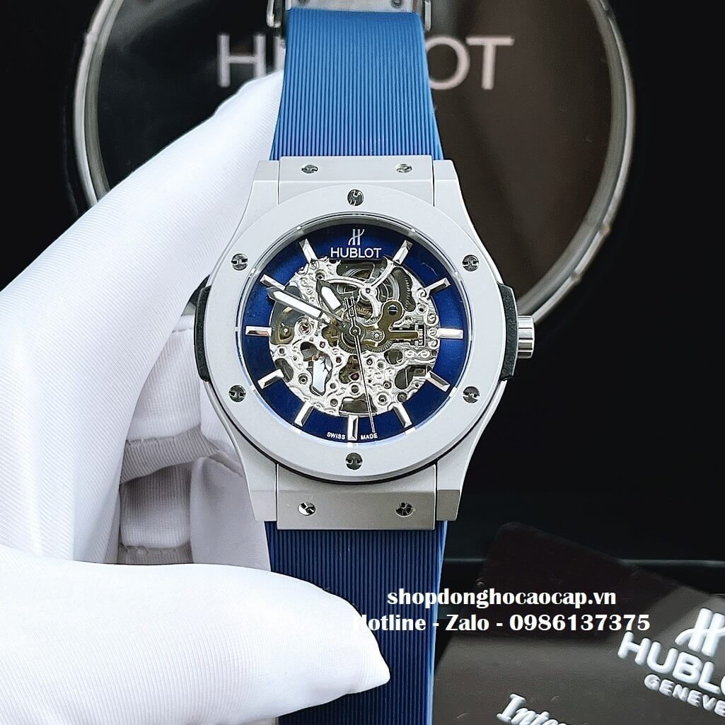 Đồng Hồ Hublot Automatic Nam Lộ Máy Dây Silicon Xanh Dương 42mm