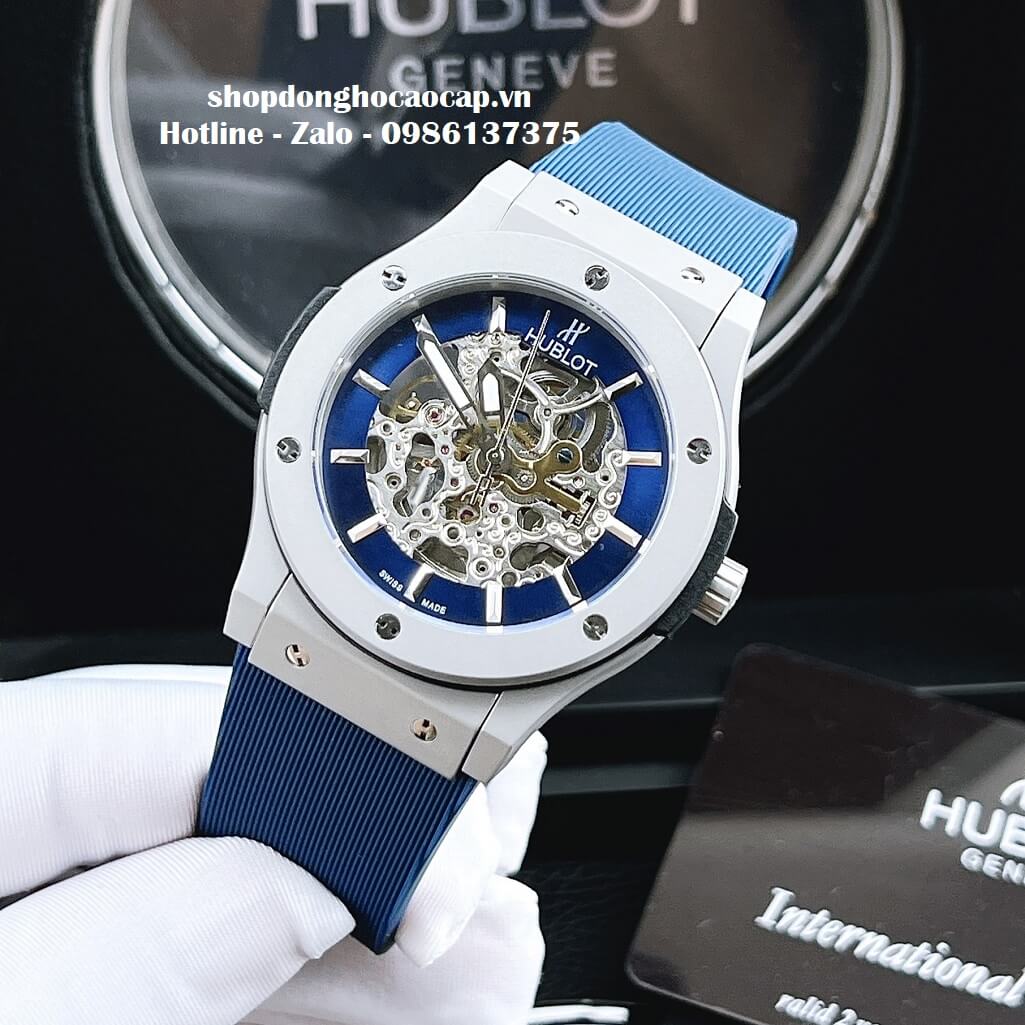 Đồng Hồ Hublot Automatic Nam Lộ Máy Dây Silicon Xanh Dương 42mm