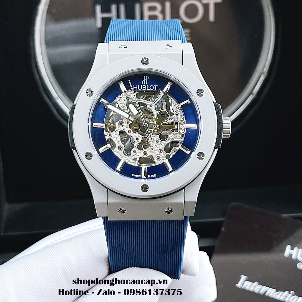 Đồng Hồ Hublot Automatic Nam Lộ Máy Dây Silicon Xanh Dương 42mm