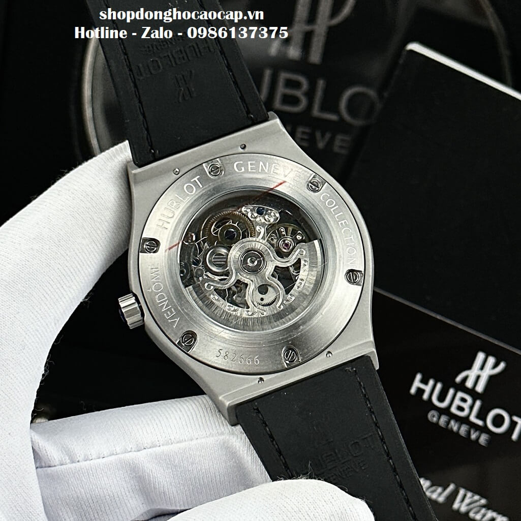 Đồng Hồ Hublot Automatic Nam Lộ Máy Dây Da Silicon Đen 42mm