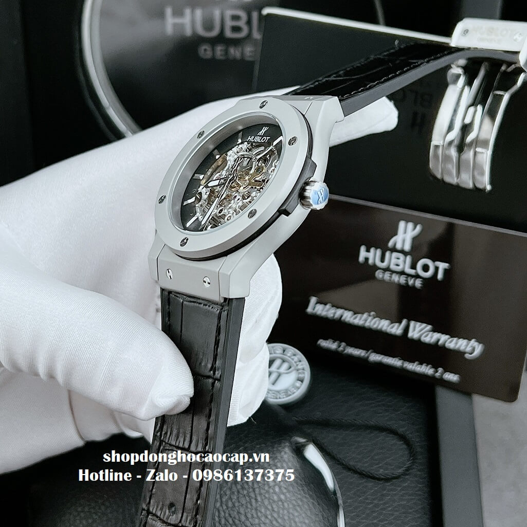 Đồng Hồ Hublot Automatic Nam Lộ Máy Dây Da Silicon Đen 42mm