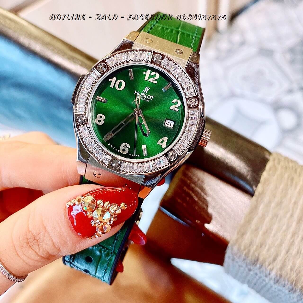 Đồng Hồ Hublot Nữ Dây Da Silicon Xanh