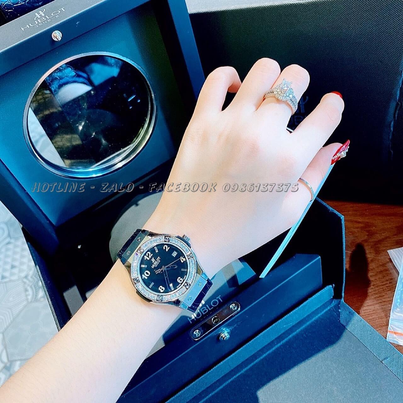 Đồng Hồ Hublot Nữ Dây Da Silicon Đen 34mm