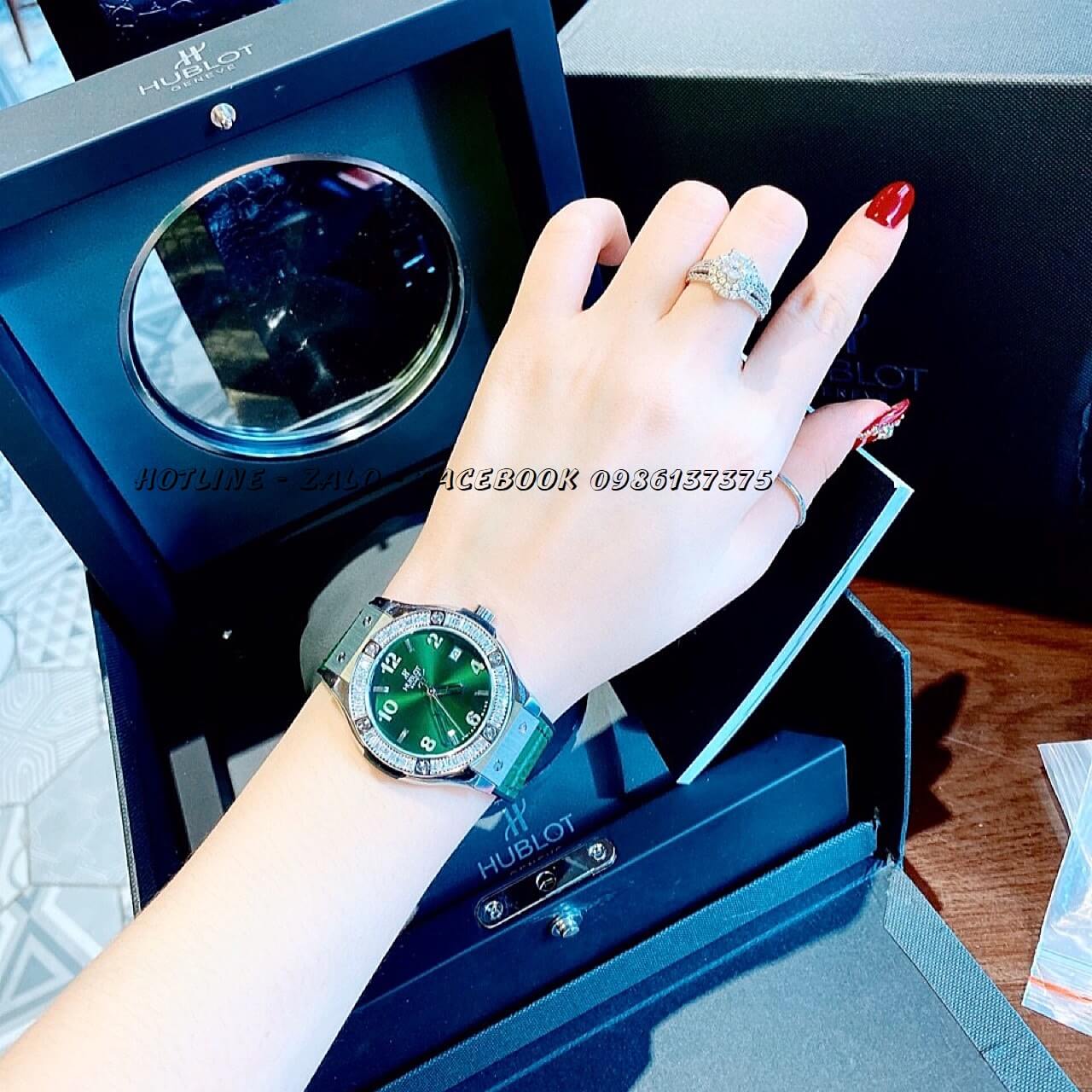 Đồng Hồ Hublot Nữ Dây Da Silicon Xanh