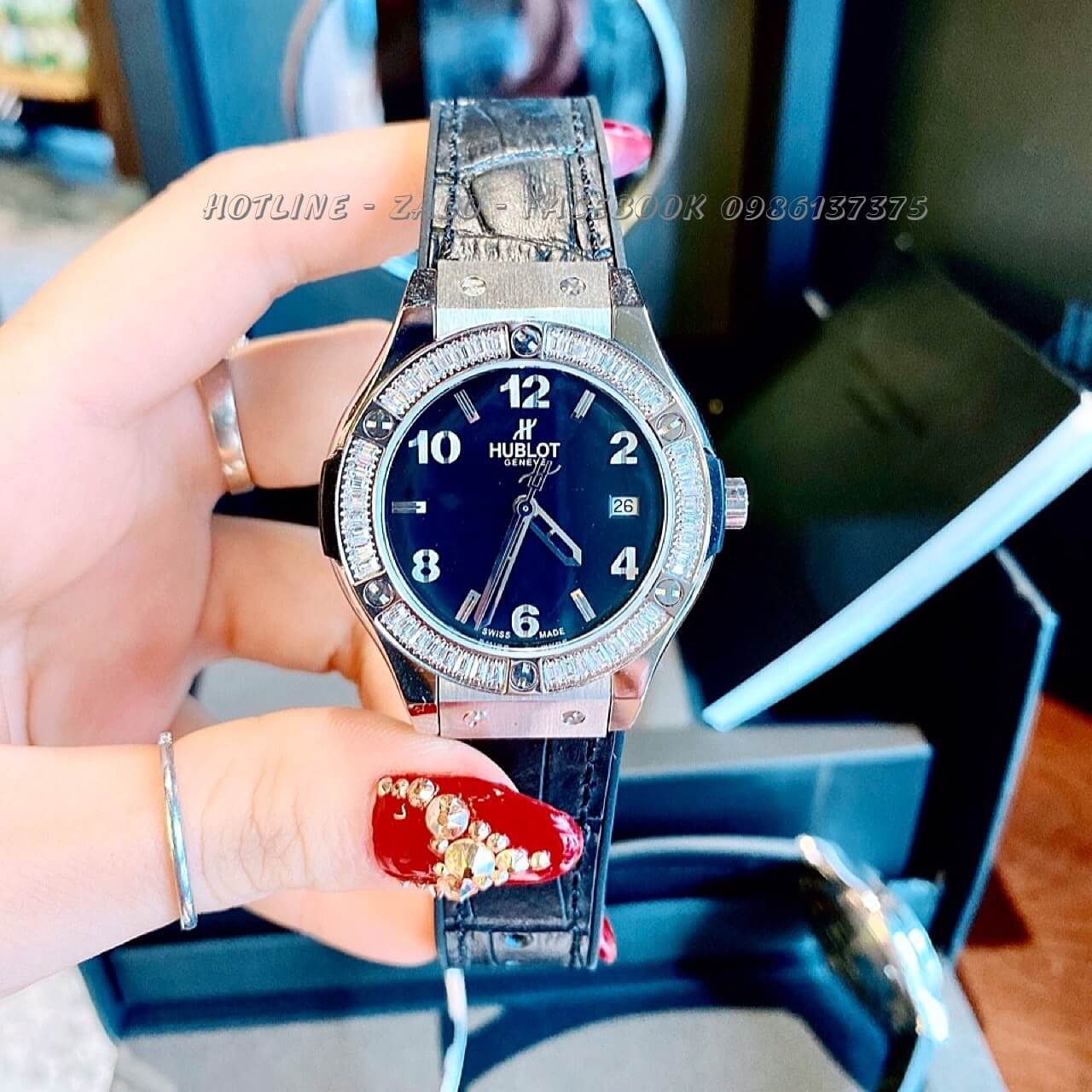 Đồng Hồ Hublot Nữ Dây Da Silicon Đen 34mm
