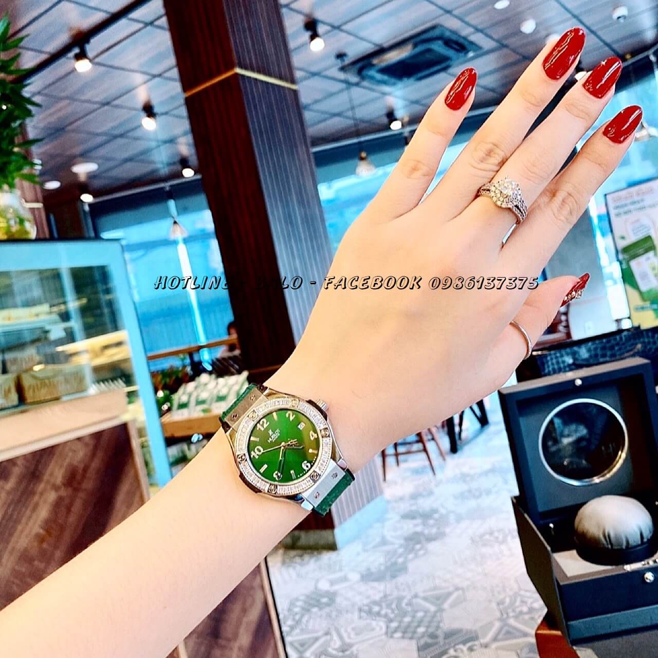 Đồng Hồ Hublot Nữ Dây Da Silicon Xanh