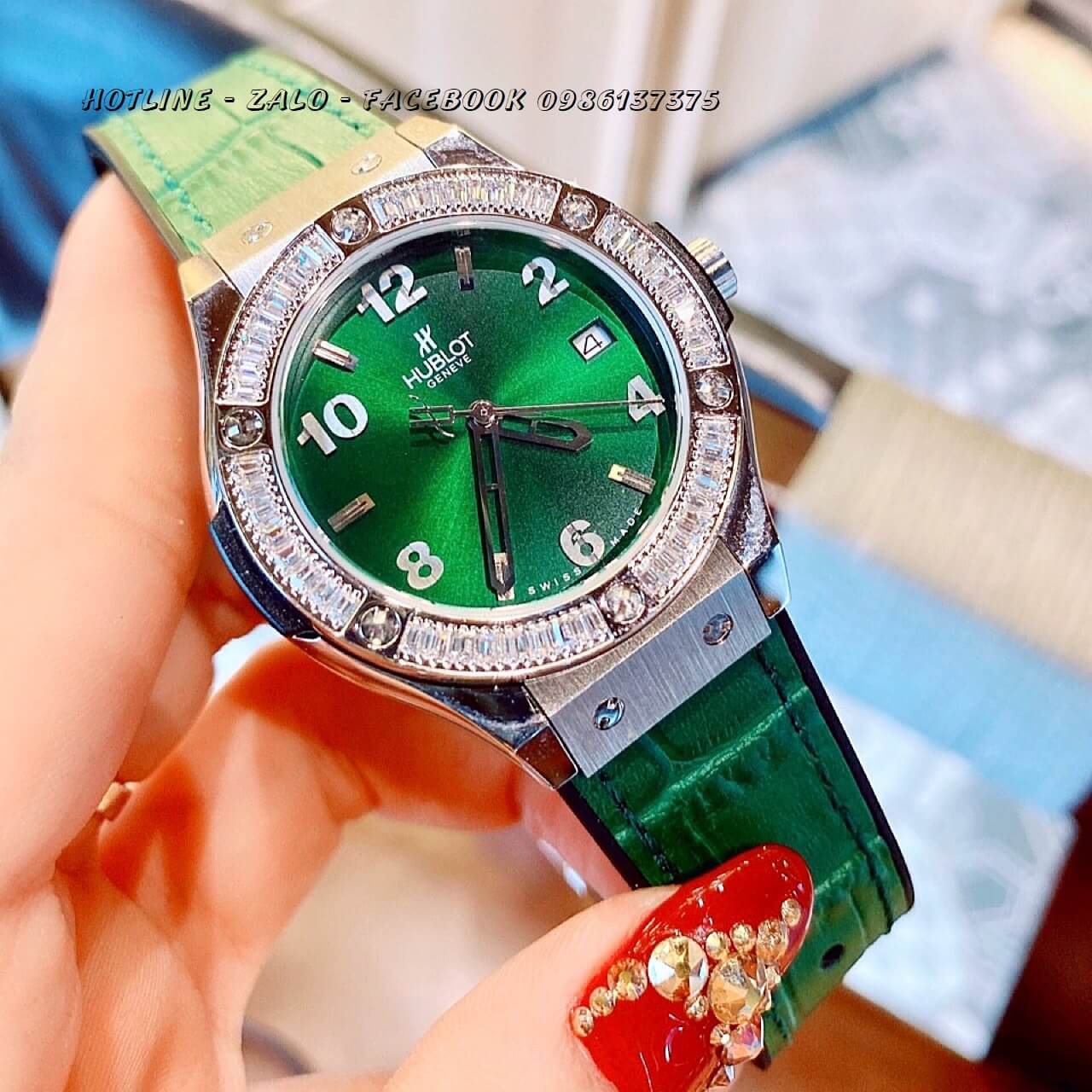 Đồng Hồ Hublot Nữ Dây Da Silicon Xanh