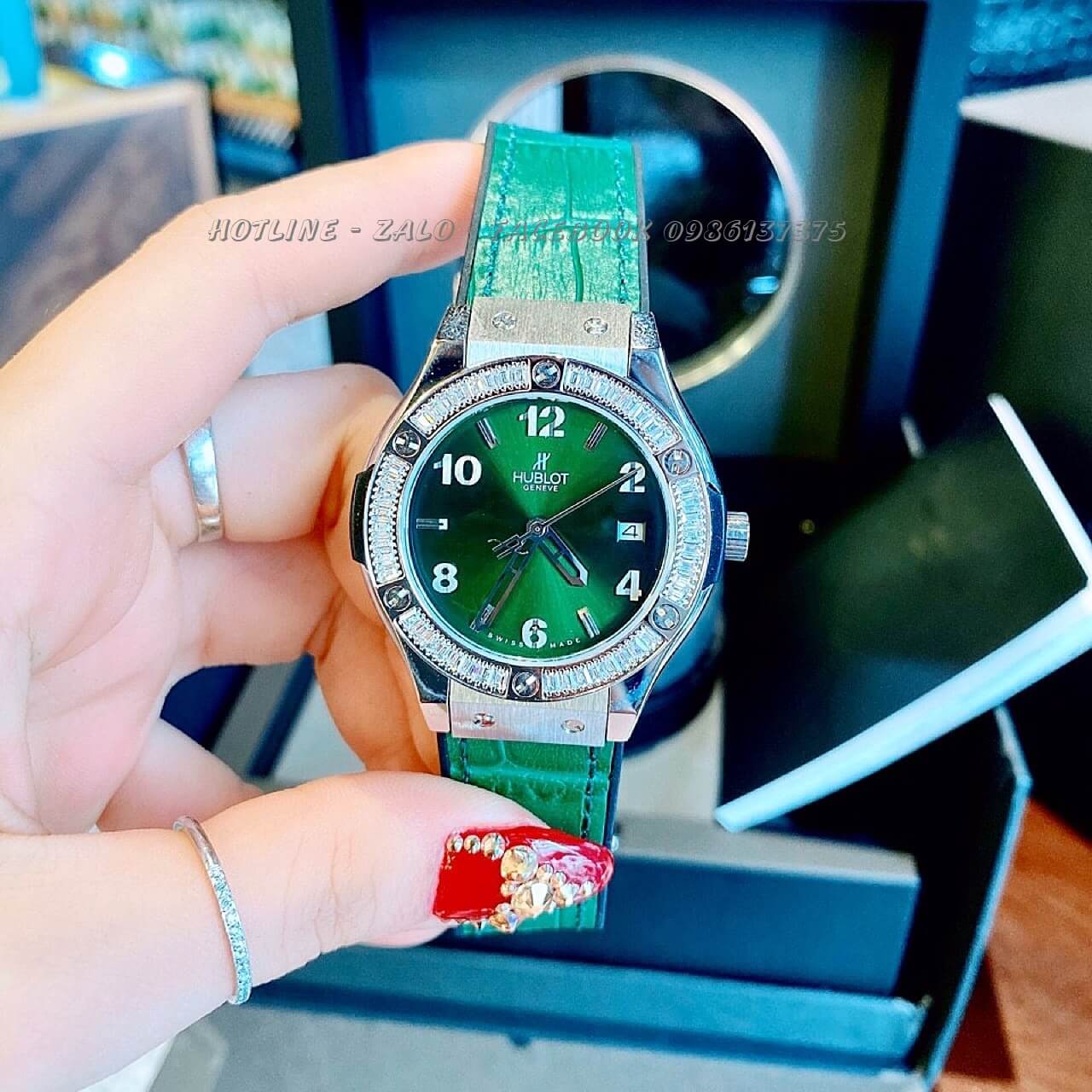 Đồng Hồ Hublot Nữ Dây Da Silicon Xanh