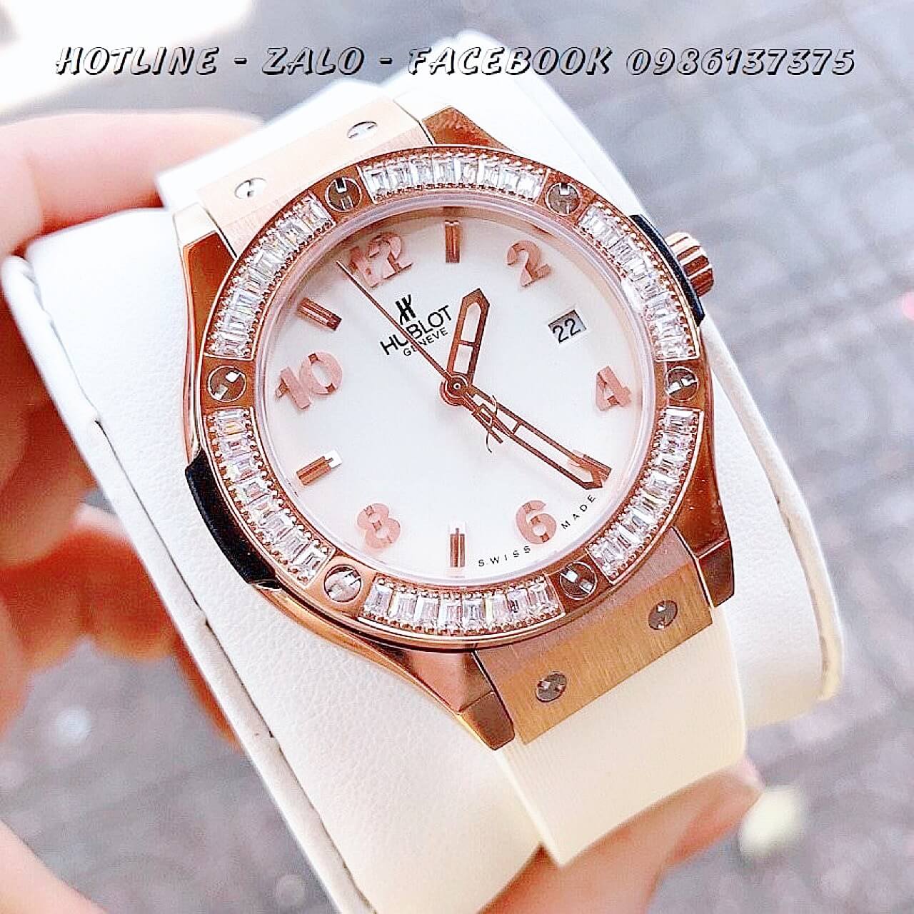 Đồng Hồ Hublot Nữ Silicon Trắng 34mm Rose Gold