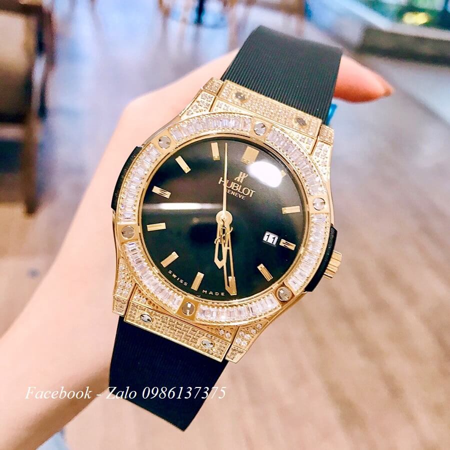 Đồng Hồ Hublot Nữ Dây Silicon Đen 35mm (Gold)