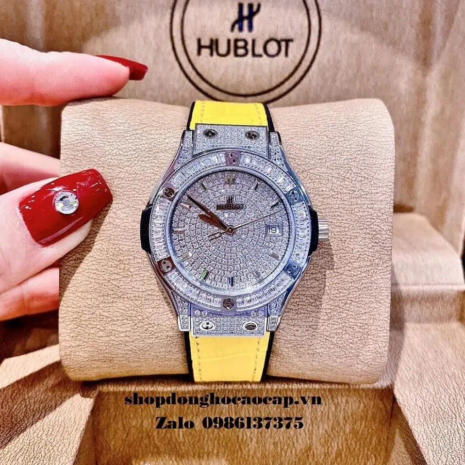 Đồng Hồ Hublot Diamond Nữ Siêu Cấp Da Silicon Vàng 34mm