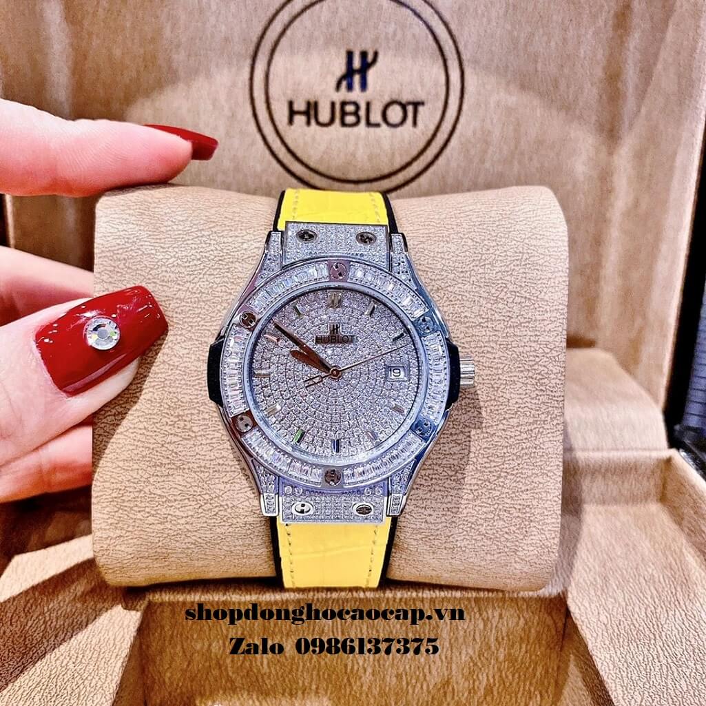 Đồng Hồ Hublot Diamond Nữ Siêu Cấp Da Silicon Vàng 34mm