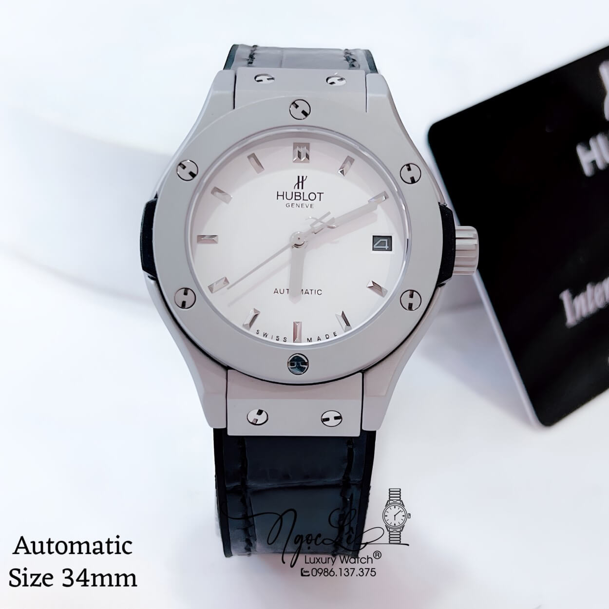 Đồng Hồ Hublot Classic Fusion Nữ Máy Cơ Tự Động Dây Da Silicon Đen Vỏ Thép Mờ Size 34mm