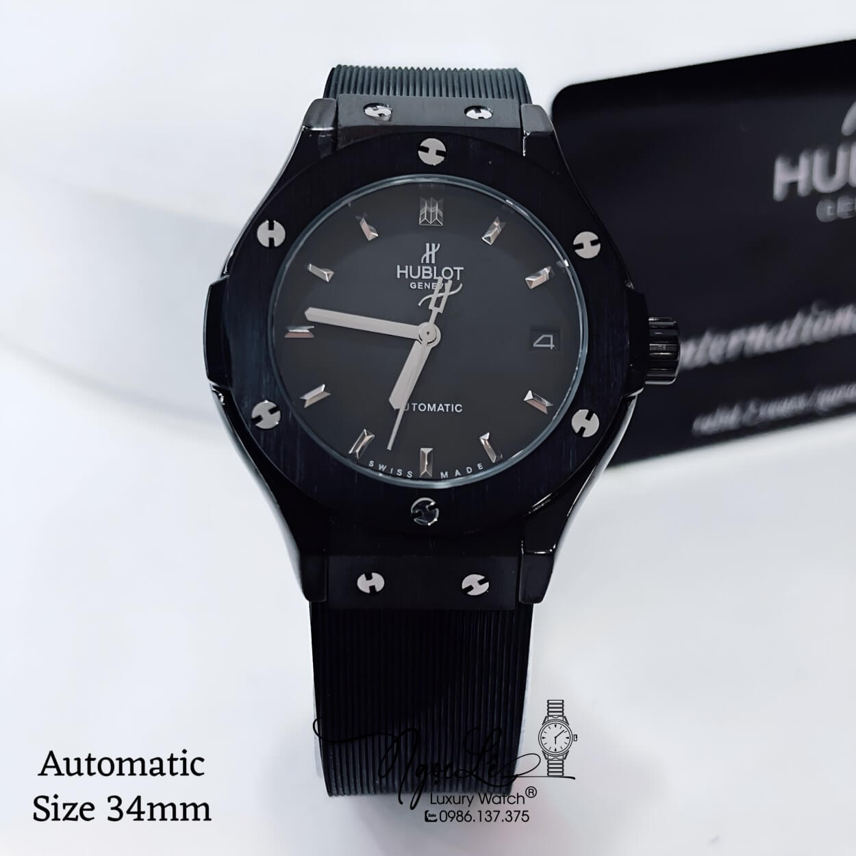 Đồng Hồ Hublot Classic Fusion Nữ Máy Cơ Tự Động Dây Silicon Đen Vỏ Thép Đen Size 34mm