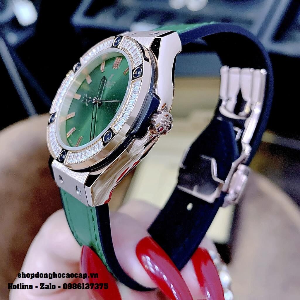 Đồng Hồ Nữ Hublot Classic Fusion Dây Da Silicon Xanh Lá 34mm Đính Đá