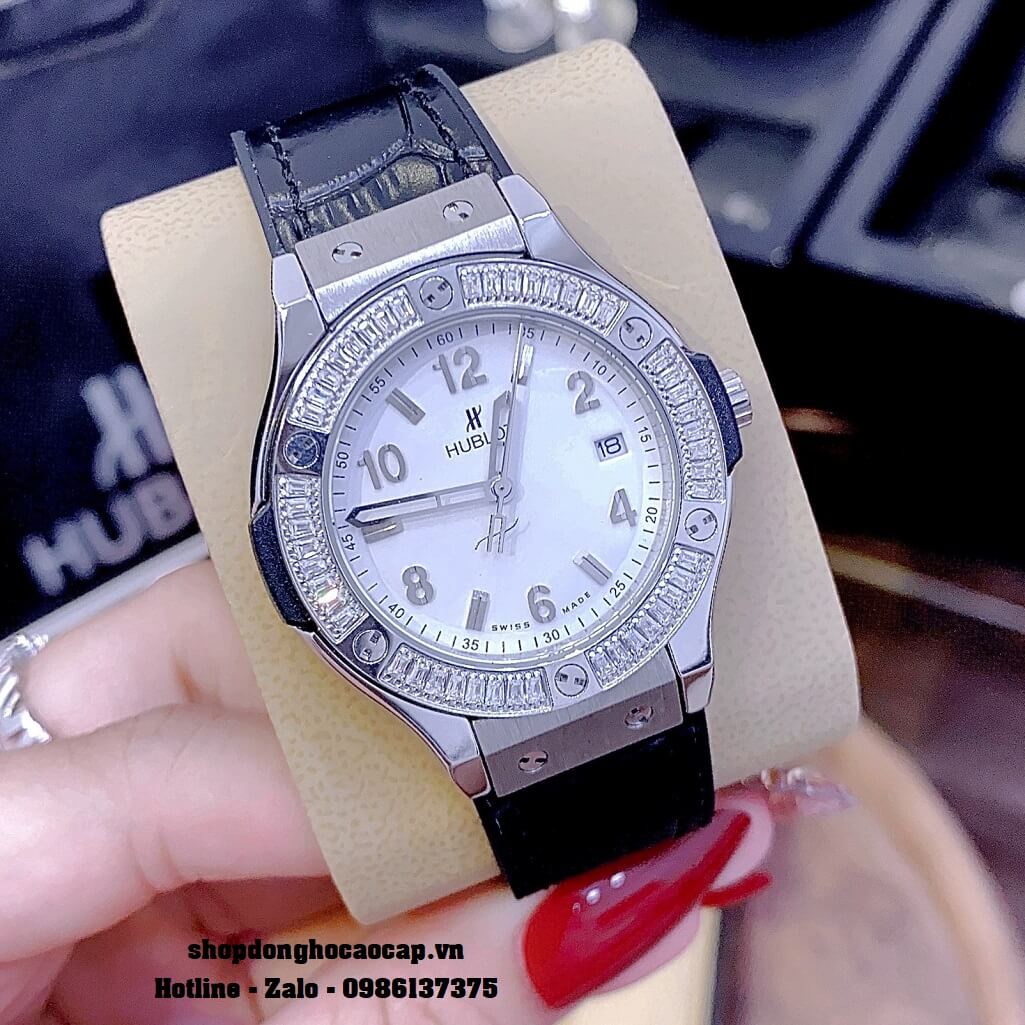 Đồng Hồ Nữ Hublot Classic Fusion Dây Da Silicon Đen 34mm Đính Đá