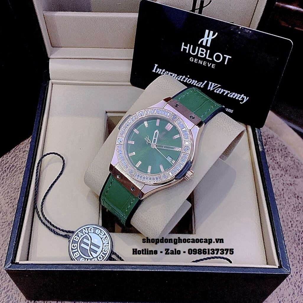 Đồng Hồ Nữ Hublot Classic Fusion Dây Da Silicon Xanh Lá 34mm Đính Đá