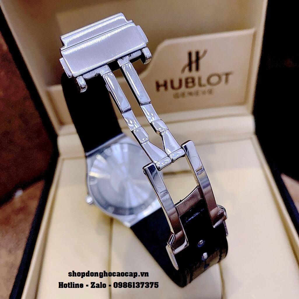 Đồng Hồ Nữ Hublot Classic Fusion Dây Da Silicon Đen 34mm Đính Đá