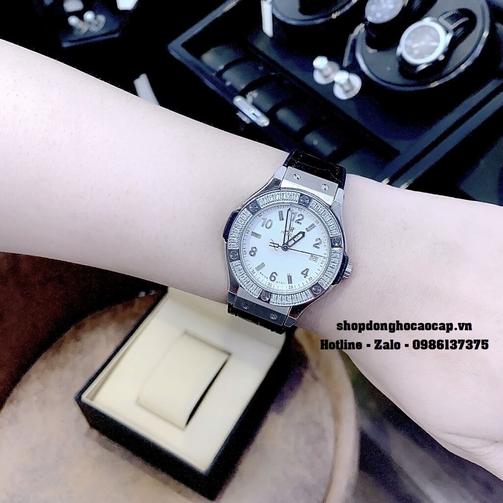Đồng Hồ Nữ Hublot Classic Fusion Dây Da Silicon Đen 34mm Đính Đá