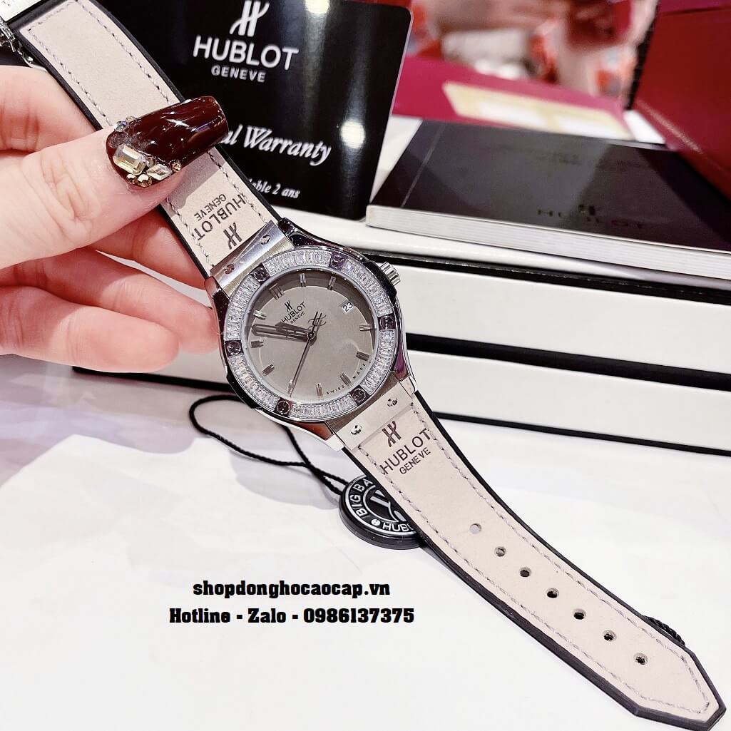 Đồng Hồ Nữ Hublot Classic Fusion Dây Da Silicon Xám 34mm Đính Đá