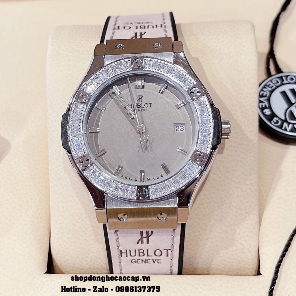 Đồng Hồ Nữ Hublot Classic Fusion Dây Da Silicon Xám 34mm Đính Đá