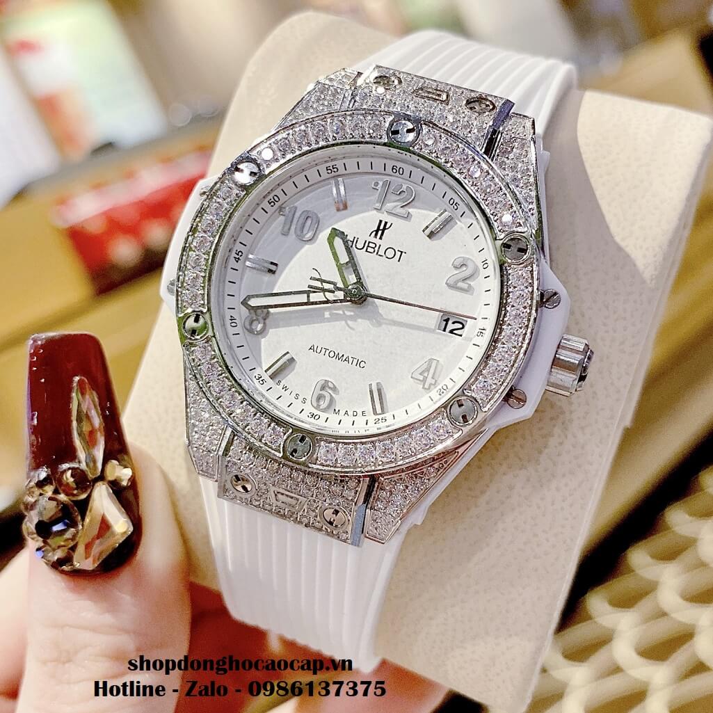 Đồng Hồ Hublot Classic Fusion Nữ Silicon Trắng Đính Đá Silver 37mm