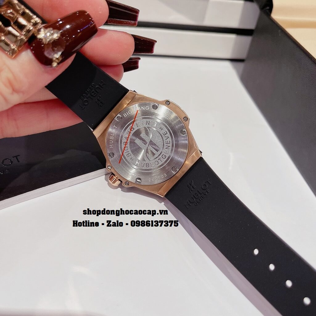 Đồng Hồ Nữ Hublot Classic Fusion Dây Silicon Đen Đính Đá Rose 38mm
