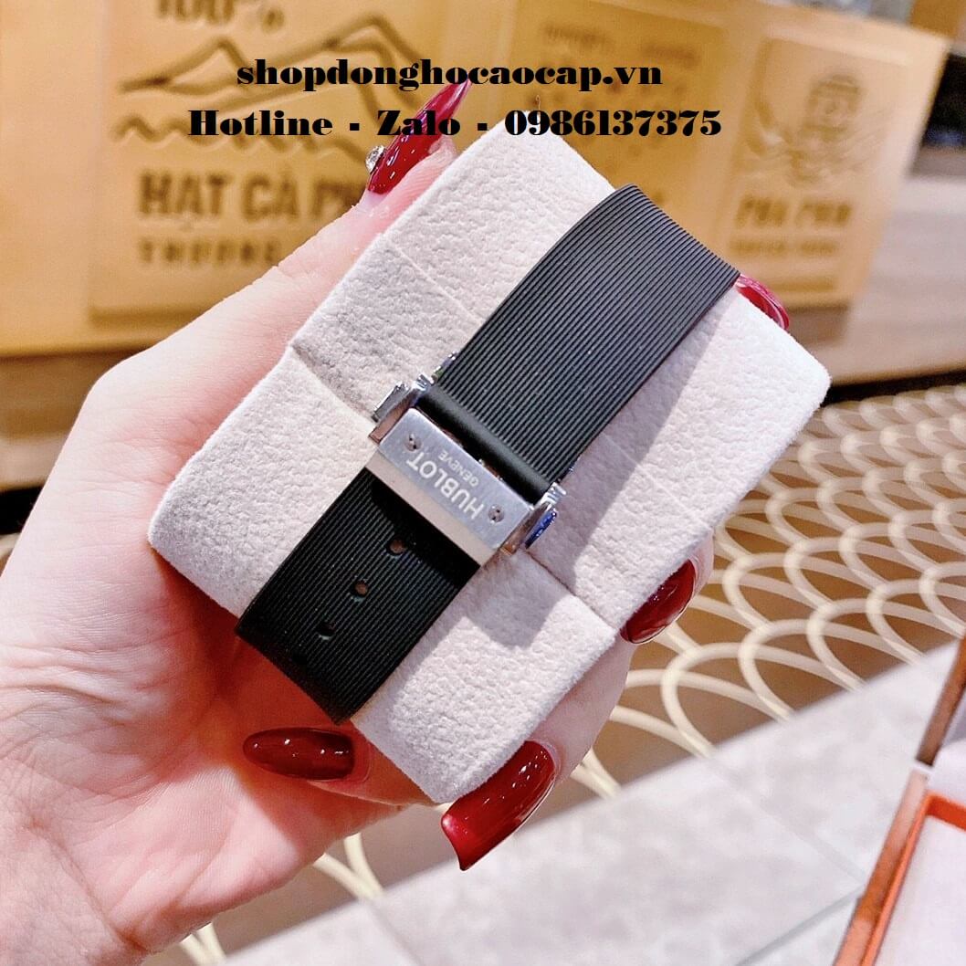 Đồng Hồ Hublot Nữ Cao Cấp Dây Silicon Đen Đính Đá Đen 34mm