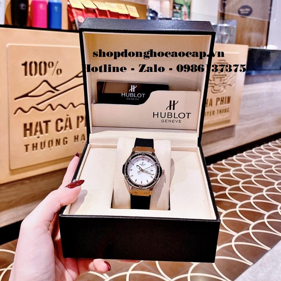 Đồng Hồ Hublot Nữ Cao Cấp Dây Silicon Đen Đính Đá Đen Rose 34mm