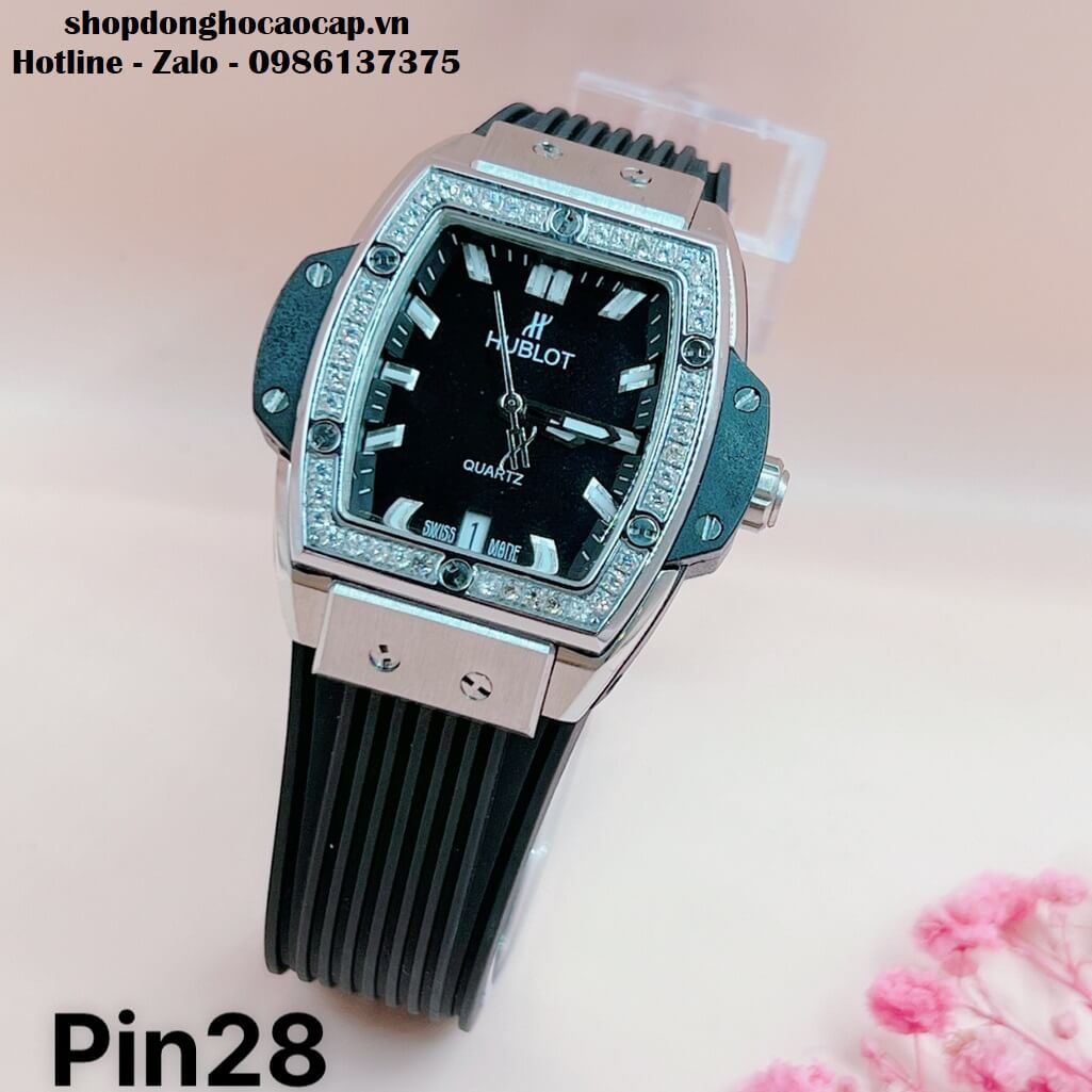 Đồng Hồ Hublot Spirit Of Big Bang Silicon Đen Đính Đá Silver Nữ