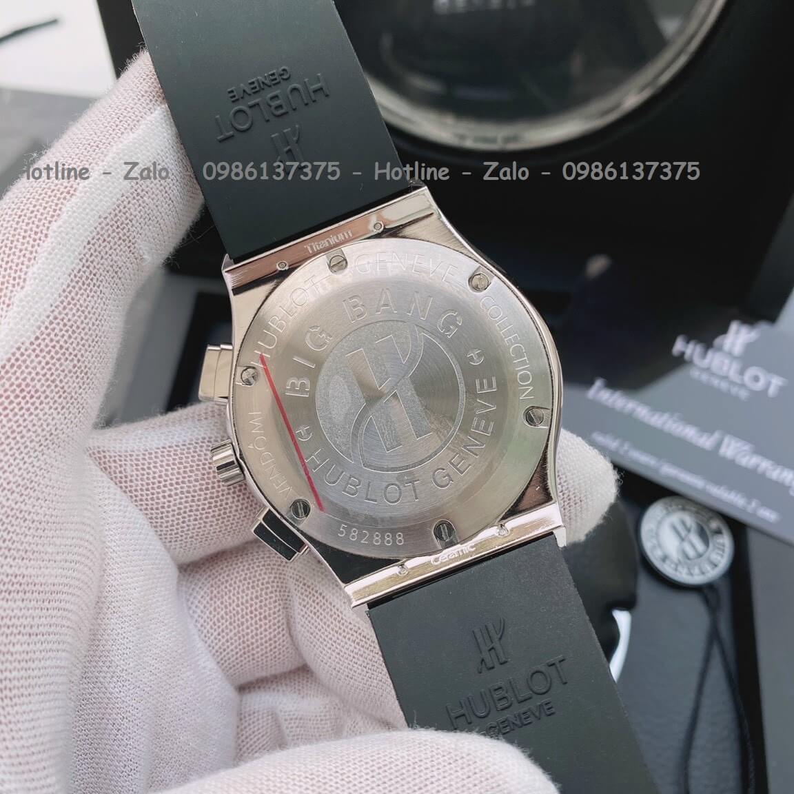 Đồng Hồ Cặp Hublot Quartz 5 Kim Silicon Đen Đính Đá Silver