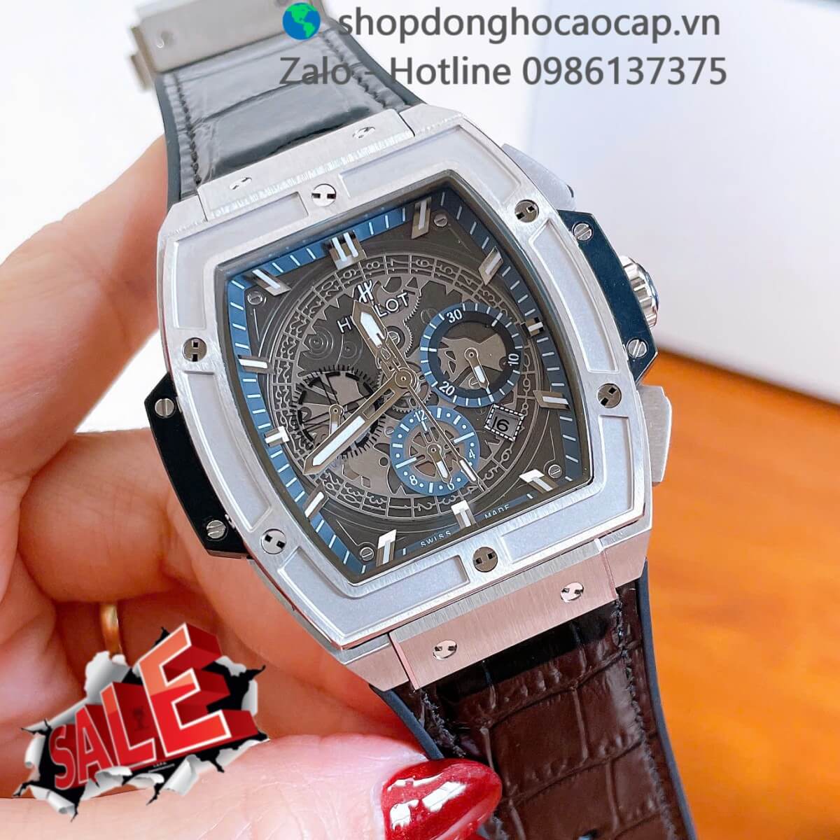 Đồng hồ nam Hublot Spirit Of Big Bang máy tự động dây cao su đen vỏ silver size 42mm