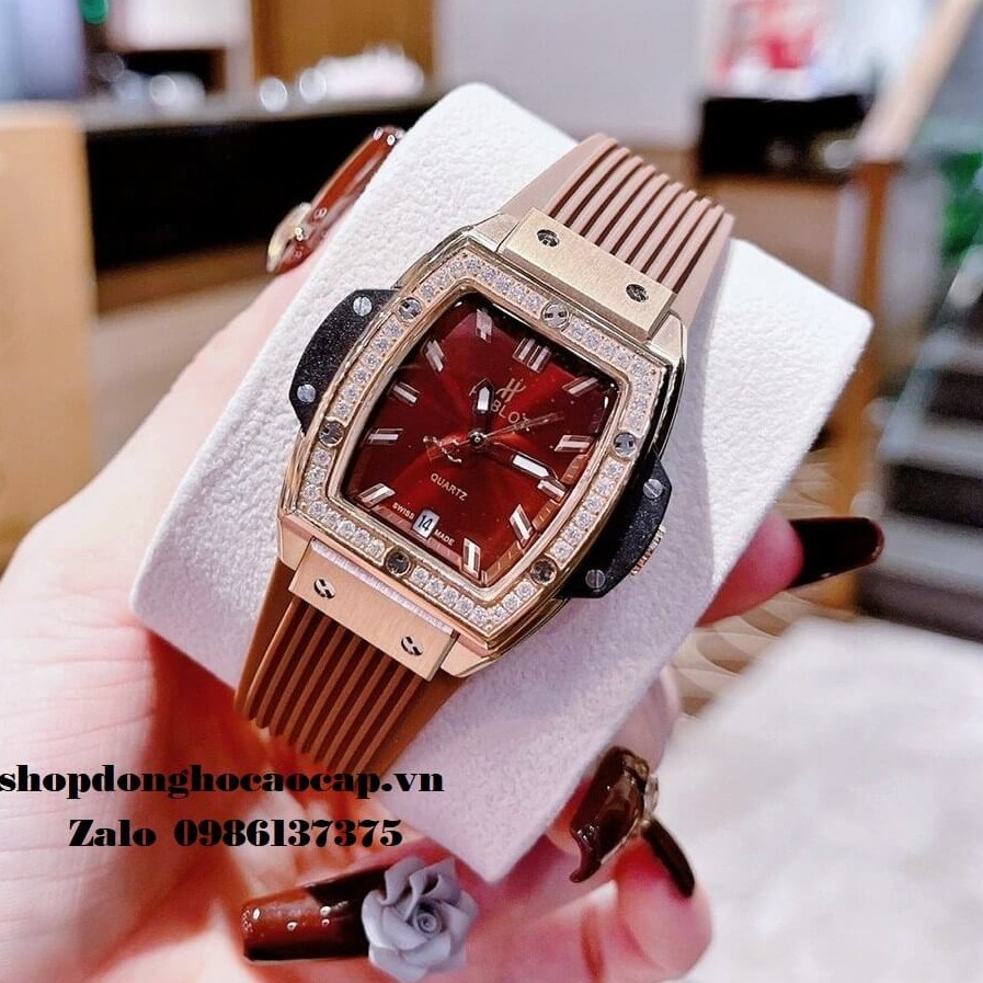 Đồng Hồ Hublot Nữ Spirit Of Big Bang Silicon Nâu Đính Đá Rose
