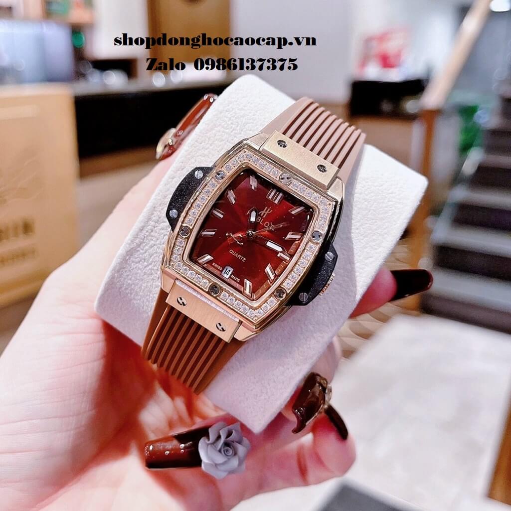 Đồng Hồ Hublot Nữ Spirit Of Big Bang Silicon Nâu Đính Đá Rose