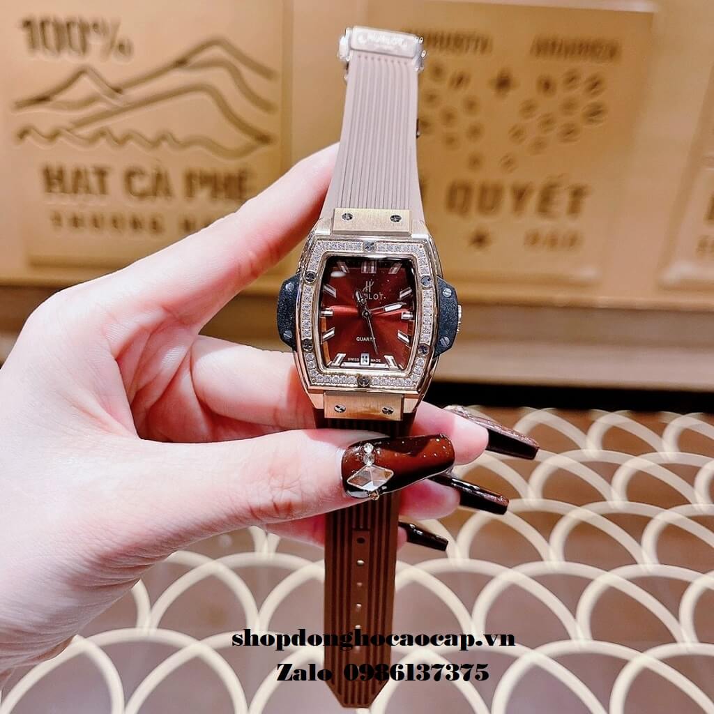 Đồng Hồ Hublot Nữ Spirit Of Big Bang Silicon Nâu Đính Đá Rose