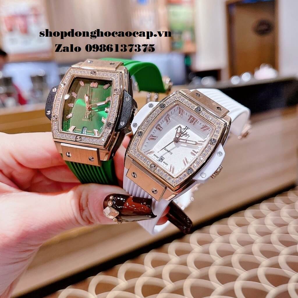 Đồng Hồ Hublot Nữ Spirit Of Big Bang Silicon Xanh Đính Đá Rose