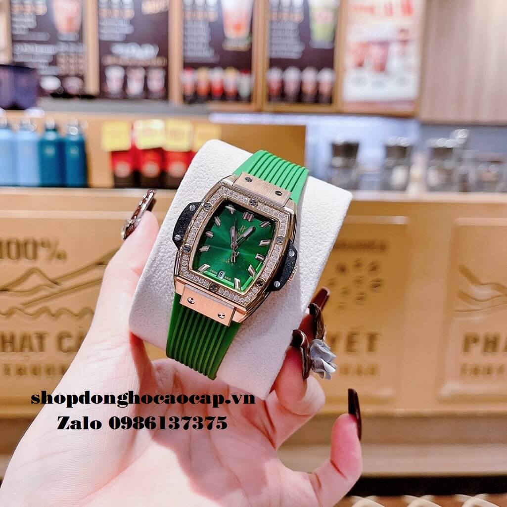 Đồng Hồ Hublot Nữ Spirit Of Big Bang Silicon Xanh Đính Đá Rose