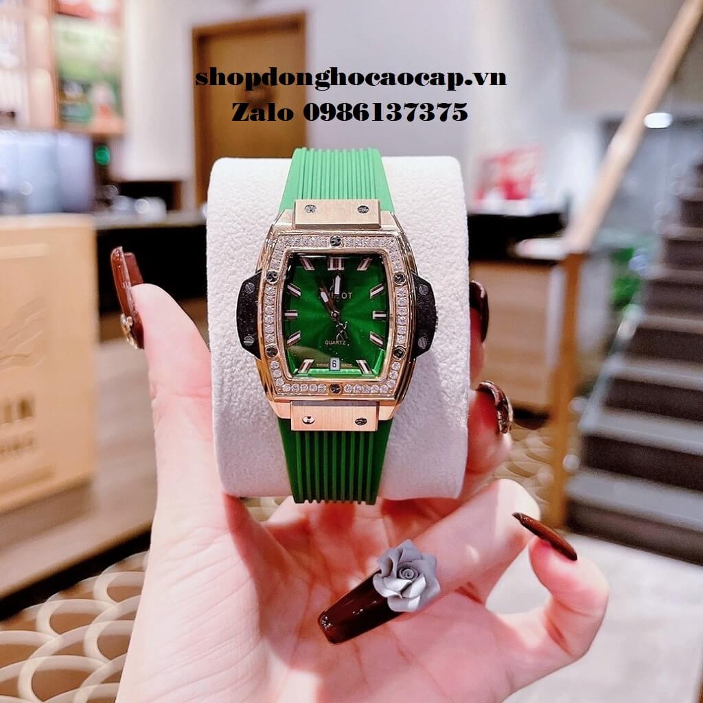 Đồng Hồ Hublot Nữ Spirit Of Big Bang Silicon Xanh Đính Đá Rose