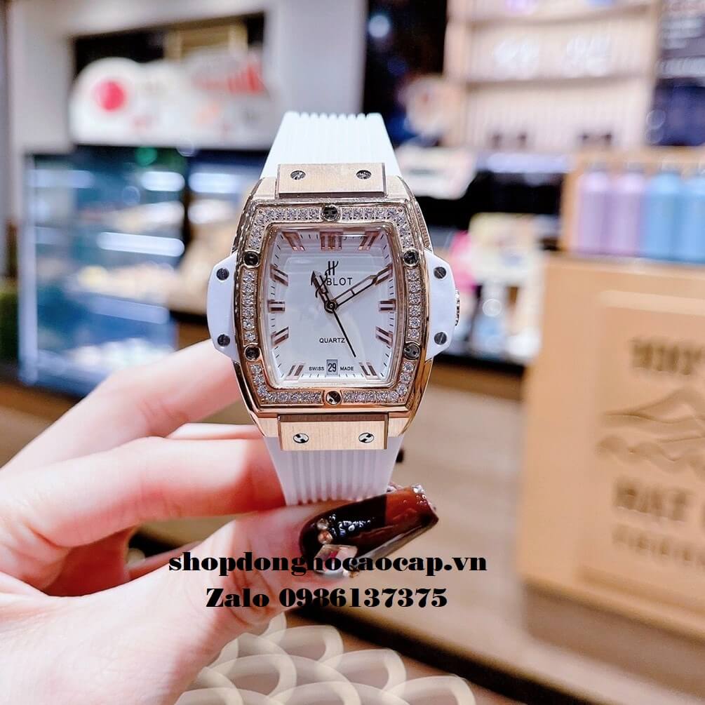 Đồng Hồ Hublot Nữ Spirit Of Big Bang Silicon Trắng Đính Đá Rose