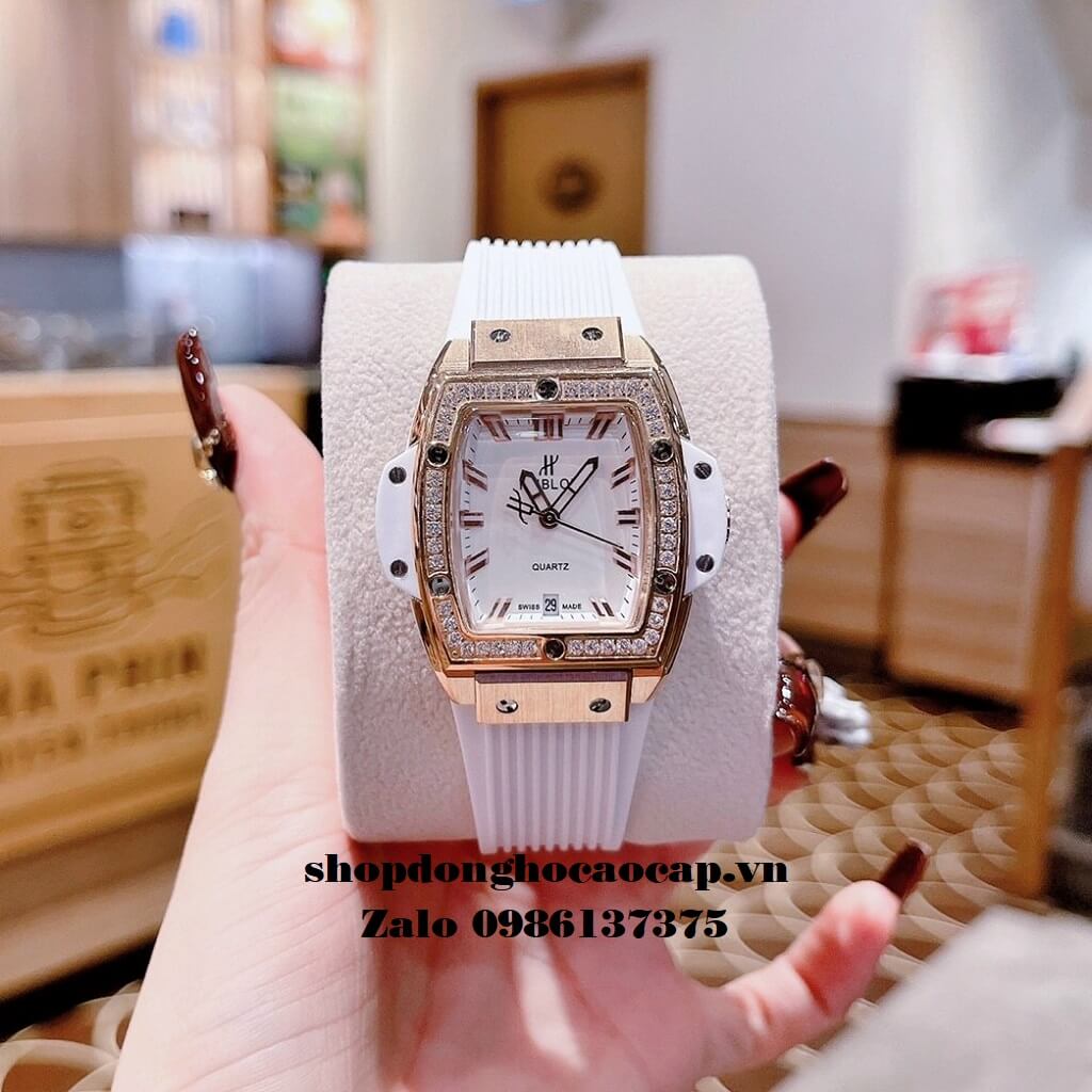 Đồng Hồ Hublot Nữ Spirit Of Big Bang Silicon Trắng Đính Đá Rose