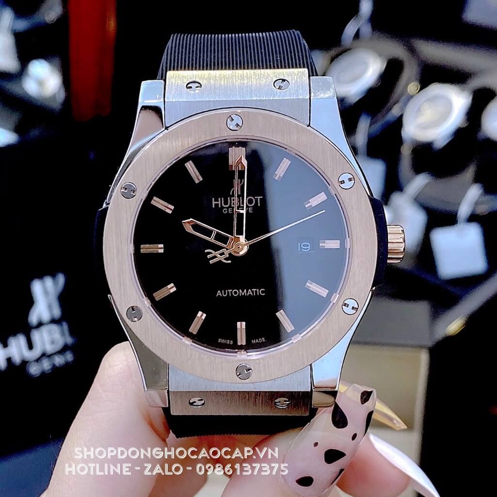 Đồng Hồ Hublot Classic Fusion Automatic Nam Silicon Đen Demi Rose 42mm