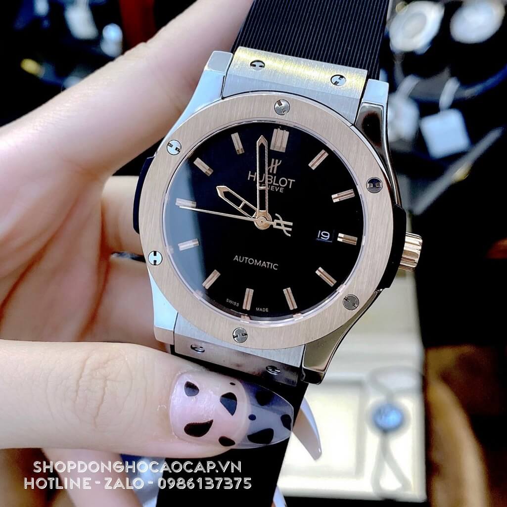 Đồng Hồ Hublot Classic Fusion Automatic Nam Silicon Đen Demi Rose 42mm