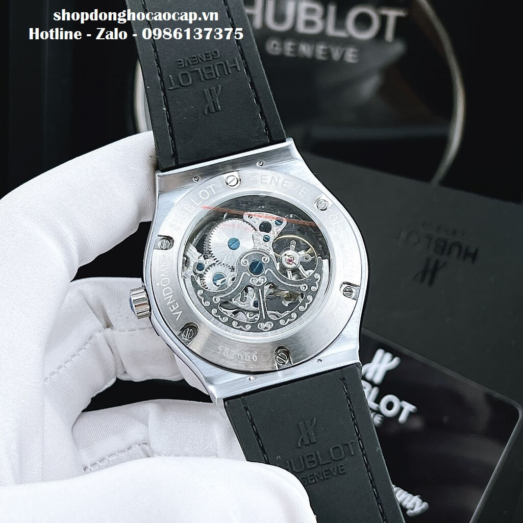 Đồng Hồ Hublot Automatic Nam Lộ Máy Dây Da Silicon Đen Đính Đá 42mm