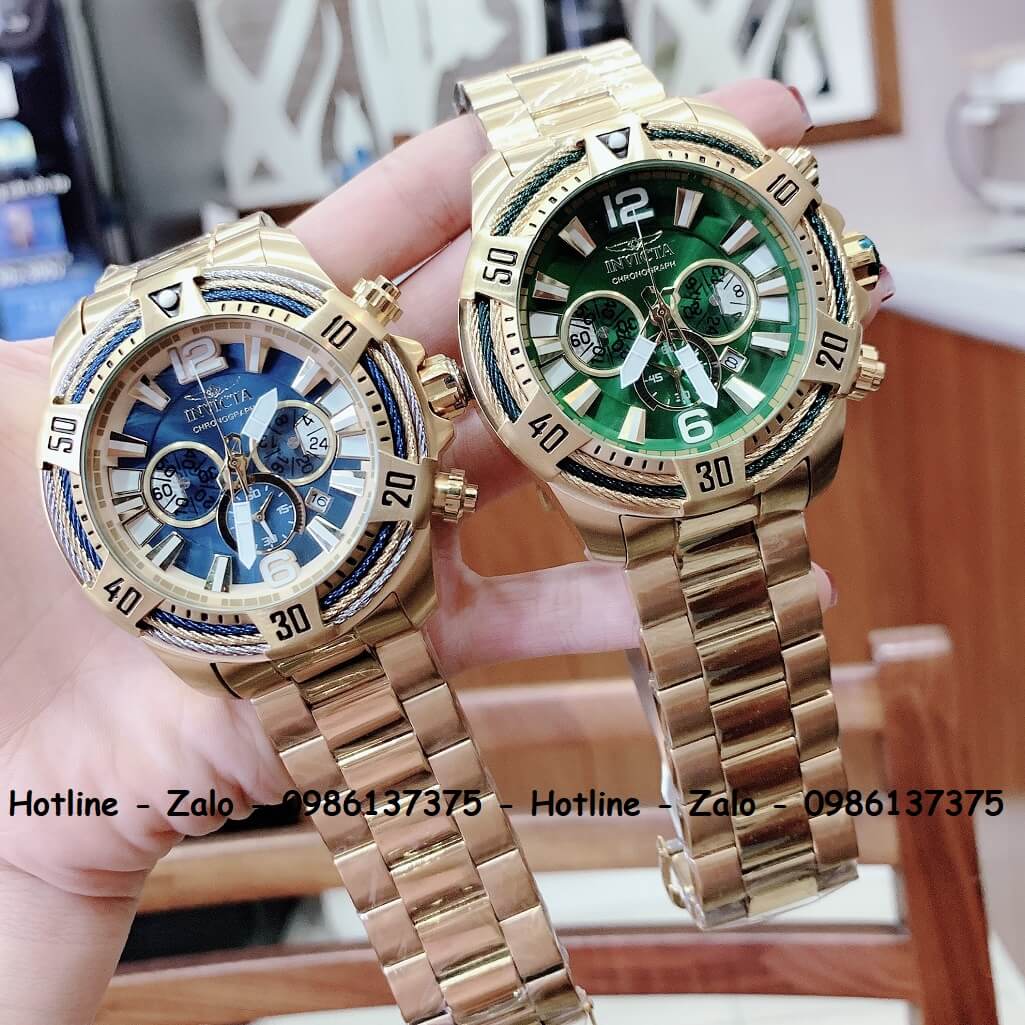 Đồng Hồ Invicta Nam Quartz Siêu Cấp Vàng Mặt Xanh Dương 52mm