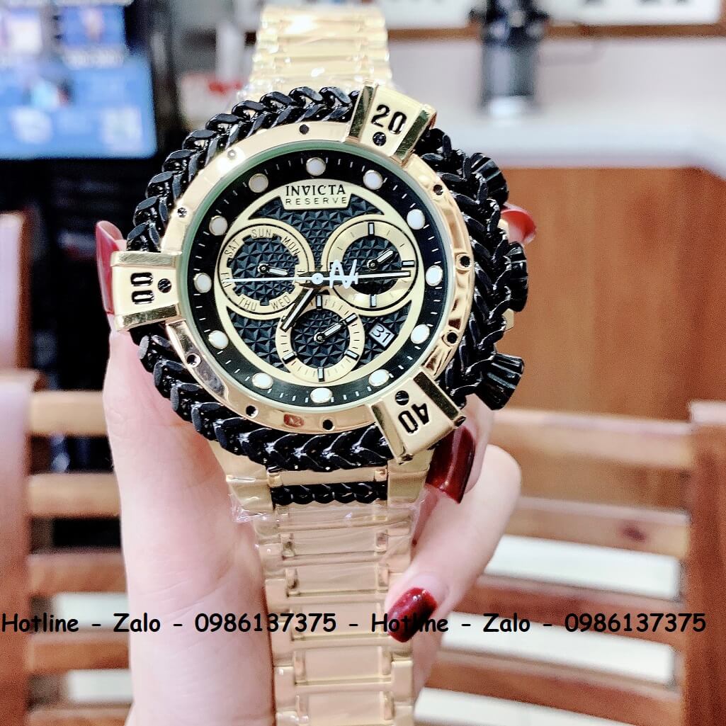 Đồng Hồ Invicta Nam Siêu Cấp Vàng Mặt Đen 54mm Quartz Thụy Sỹ