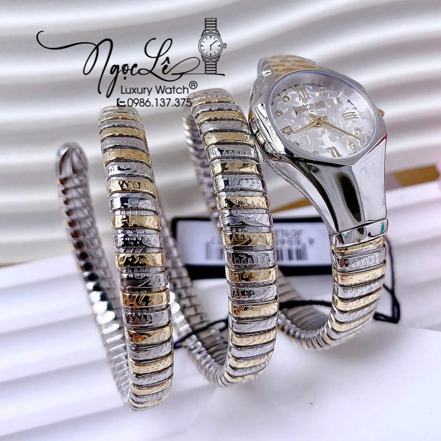 Đồng Hồ Nữ Just Cavalli Rắn Quấn 3 Vòng Màu Demi Vàng Cao Cấp Size 23mm