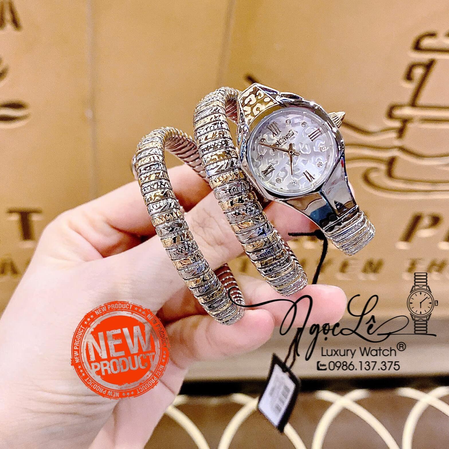 Đồng Hồ Nữ Just Cavalli Rắn Quấn 3 Vòng Màu Demi Vàng Cao Cấp Size 23mm